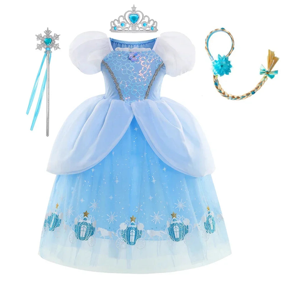 Girls Cinderella Cosplay Costume For Children Baby Girl Kids Halloween Birthday Party Dress Princess Costume