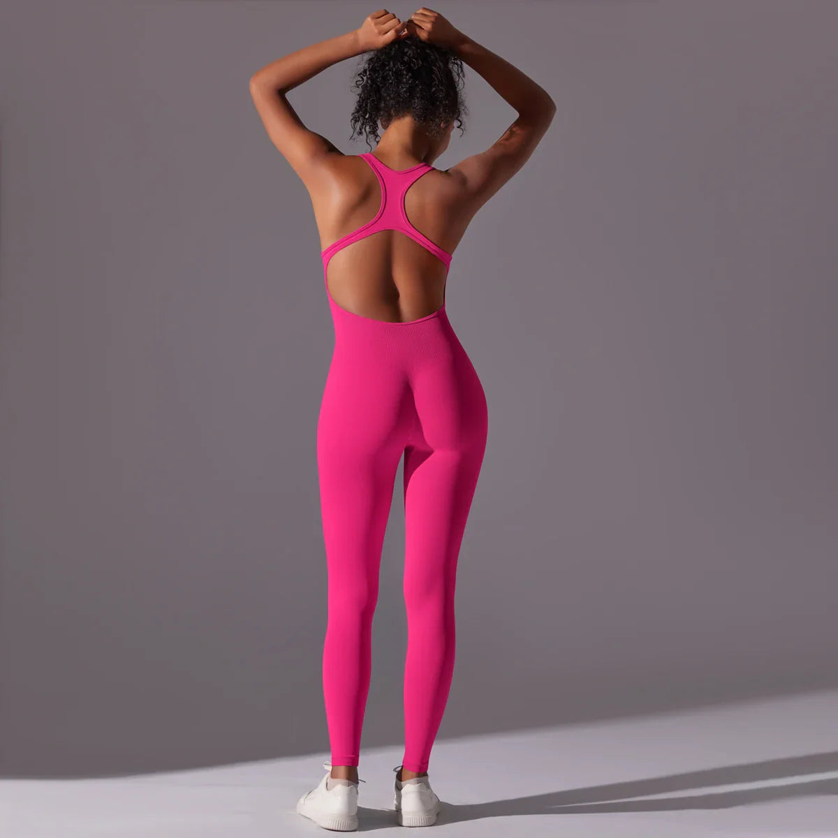 Backless Yoga Bodysuit Women Sports Jumpsuit Fitness Sportswear Workout Set Solid Color Seamless Butt Lifting Yoga Bodysuit