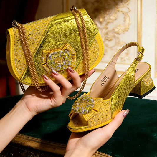 Women's Elegant High Heel Shoe and Bag Set Signature Italian Design with Premium Synthetic Fabrics for Weddings and Elegant