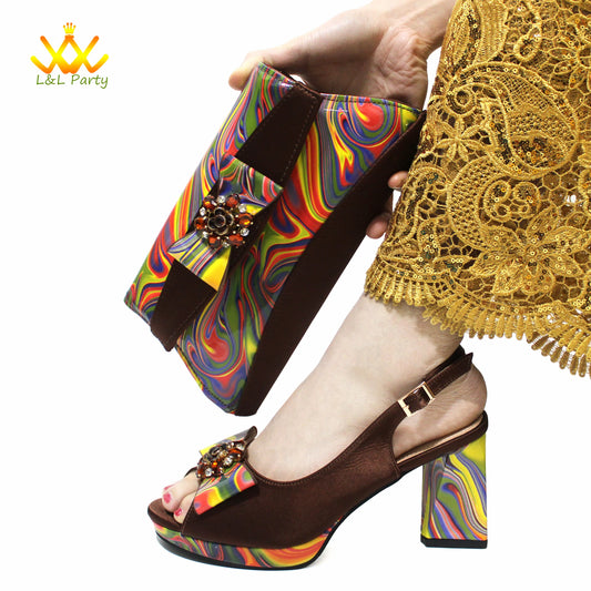 Coffee Color INS Hot Sale New Arrivals 2024 Italian Design Shoes Matching Bag Set Super High Heels Pumps for Garden Party