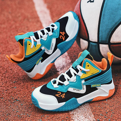 Children Basketball Shoes for Boys Girls Kids Teenagers Breathable Non-slip Lace Up Indoor Outdoor Training Sneakers Tennis Shoe