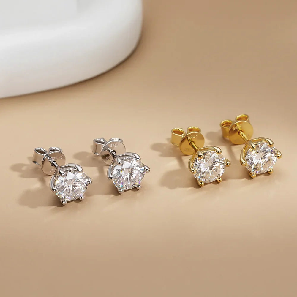 Moissanite Stud Earrings D Color 0.5-2 Carat 925 Sterling Silver Gold Plated Moissanite Earrings For Women Wedding Party