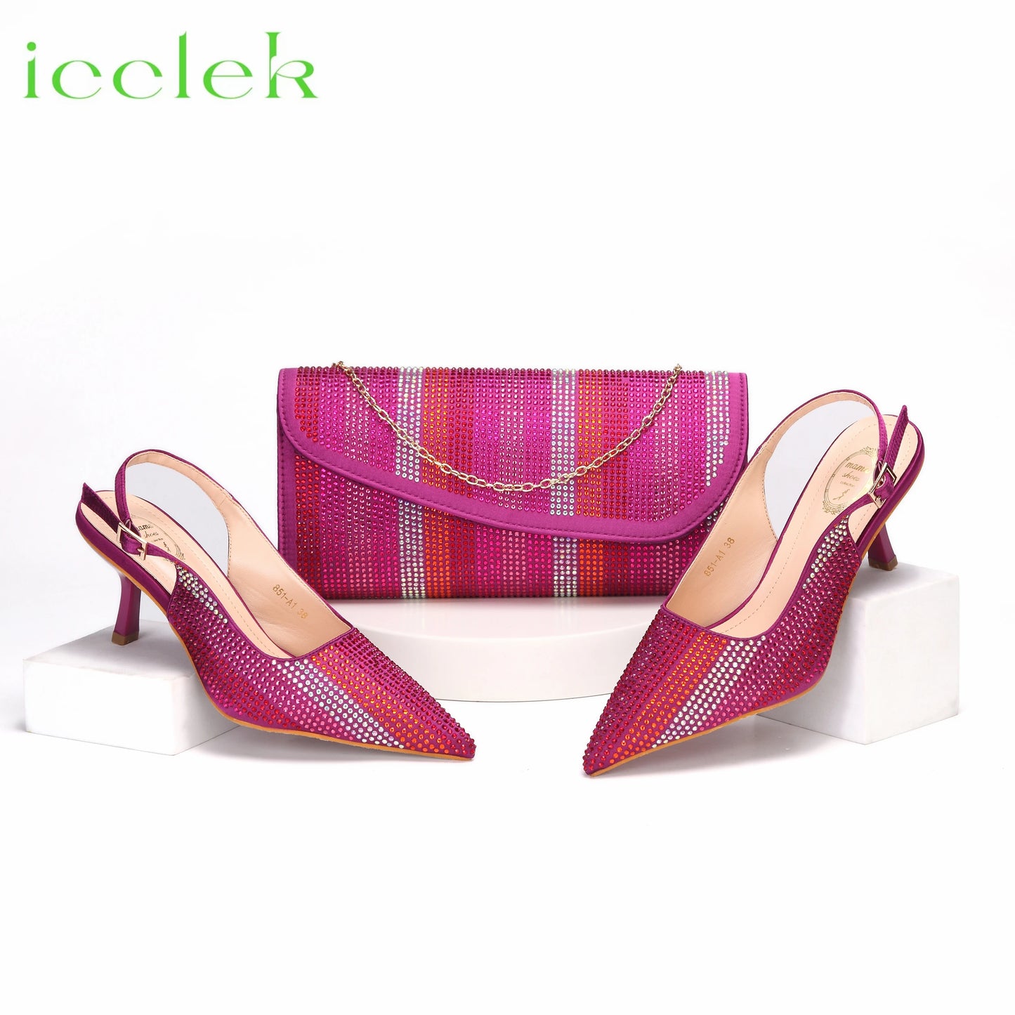 Italian Design African Women's High Heels Pointed Toe Sandals Party Wedding Party Magenta Color Shoes and Bags Set