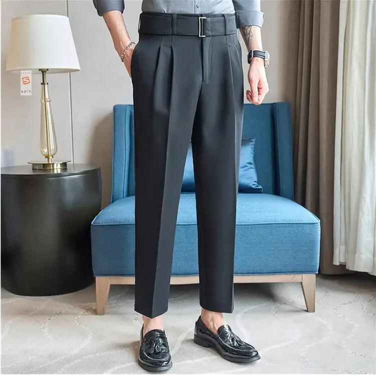 Quality Male Boutique Men Formal Wear Wedding Dress Trousers Men Belt Design British Style Business Casual Slim Suits Pants 3XL