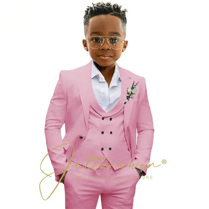 Boys' 3-Piece Suit with Notched-Lapel Jacket, Vest & Pants in Solid Colors for Weddings