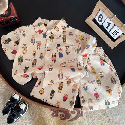 2Pcs/Sets New Summer Baby Boys Clothes Suit Children Cartoon Shirt Shorts Toddler Clothing Infant Casual Costume Kids Tracksuits