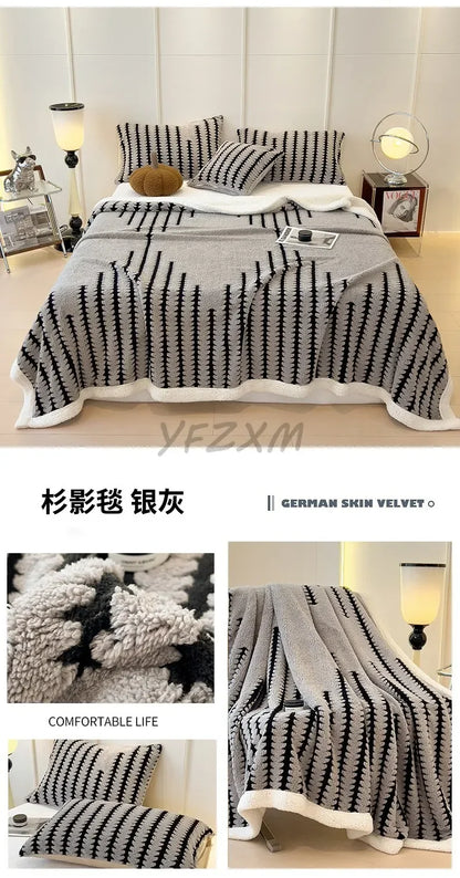 Super Thick and Warm Flannel Blanket Super Soft Fluffy Queen Size Bed Blanket Cozy Skin-friendly Multifunctional Nap Blanket