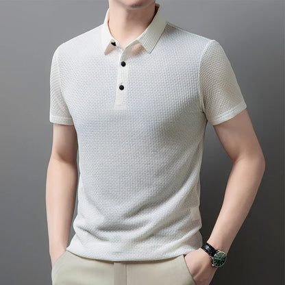 Men's Business Polos Casual Short Sleeved Bone Flower Solid Color POLO Shirt Fashion Breathable Comfortable Summer Versatile Top
