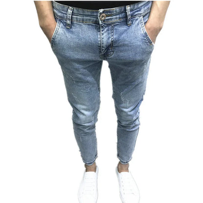 2024 Spring and Autumn New Fashion Trend Solid Color Elastic Small Legs Men's Casual Slim Comfortable High Quality Denim Pants