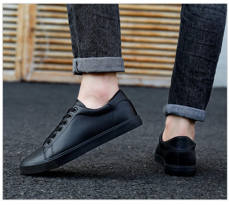 Spring Summer Flat Mens Casual Shoes Soft Pure Black Fashion Male Footwear Cool Young Man Street Style Comfortable