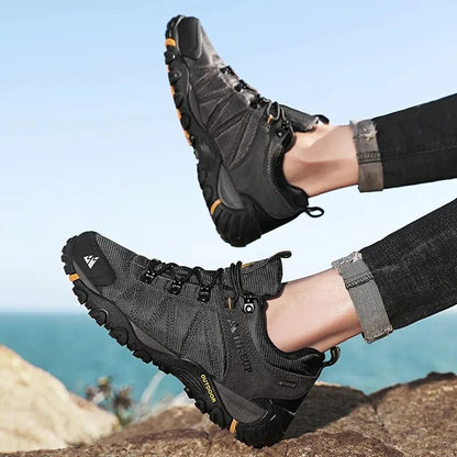 Four-Season Men's Hiking Shoes Outdoor Sports Genuine Leather Wear-Resistant Climbing Shoes Rubber Sole Trekking Sneaker