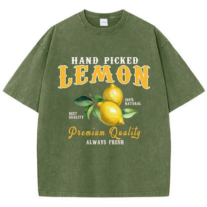 Summer Lemon Washed T-Shirts Womens Cotton Oversized O-Neck T Shirts Fresh Fruit Prints Tops Casual Short Sleeve Woman Clothes