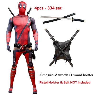 Deadpool Child Costume Halloween Costumes Kids Men Adult Superhero Bodysuit Jumpsuit Children Cosplay Costume Swords Accessories