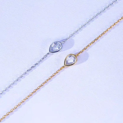Lucky Clover Full Moissanite Link Bracelet Women S925 Silver Pear Cut Lab Diamond Bridal Adjustable Dainty Hand Chain Gift