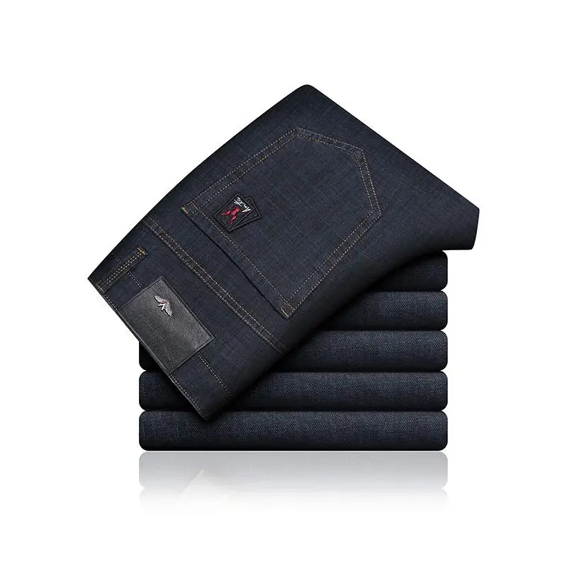 Men's Classic Straight Men's Jeans Fitted Comfortable Elastic Business Casual Denim Pants Korean Fashion  Autumn Casual Trousers