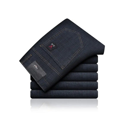 Men's Classic Straight Men's Jeans Fitted Comfortable Elastic Business Casual Denim Pants Korean Fashion  Autumn Casual Trousers