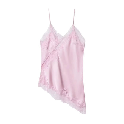 Women Fashion Polka Dot Camisole Tops Lace Patchwork Off Shoulders Tank Top 2026 Summer Trend High Street Lady Chic Tops