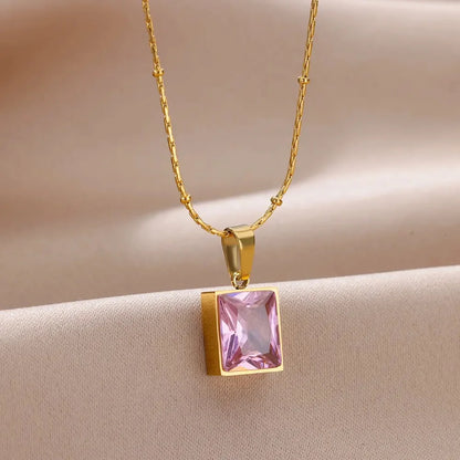 Trendy Oval Colorful Stone Necklace For Women Stainless Steel Gold Color Green Opal Stone Pendant Necklace Aesthetic Jewelry Gif