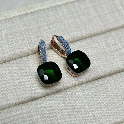 10.6mm Nudo Earrings Inlay Turquoise Zircon For Women Blue Topaz Drop Candy Square Crystal Earring Fashion Jewelry Gift