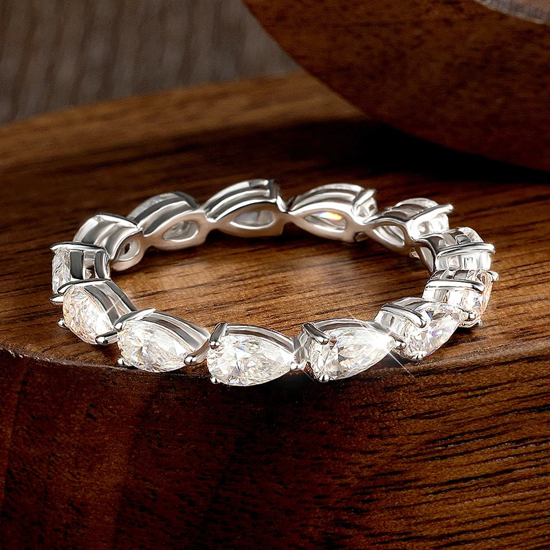 3x5mm Pear Cut Moissanite Eternity Rings for Women Lab Diamond GRA Anniversary Ring s925 Sterling Silver Wedding Band