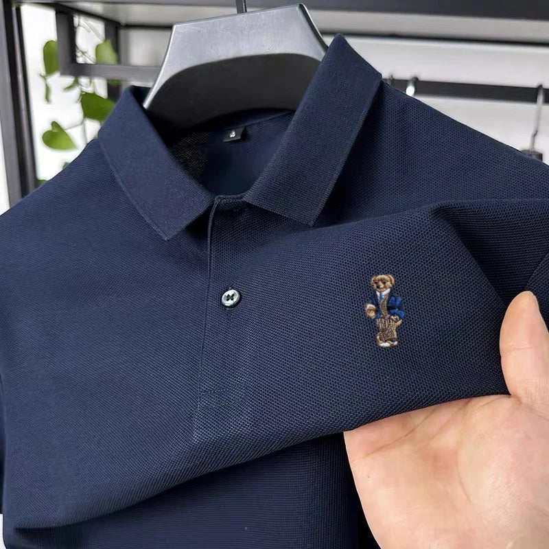 100% pure cotton T-shirt for summer new men's shortsleeved comfortable breathable polo shirt exquisite teddy bear embroidery top
