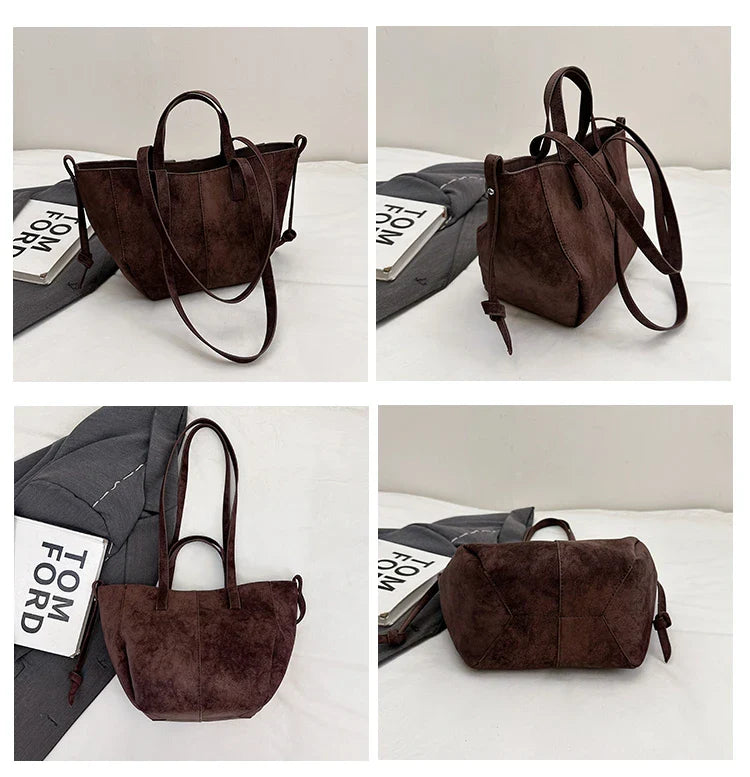 2025 Hot Sale Autumn Soft Women's Handbags Faux Suede Solid Color Large Capacity Shoulder Bag Casual Versatile Ladies Bags