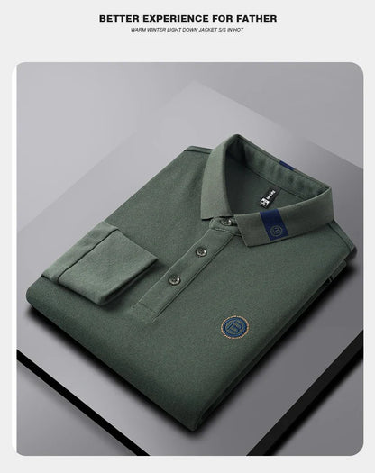 High end letter embroidery brand men's long sleeved polo shirt 2024 Spring and Autumn new comfortable 100% cotton casual T-shirt