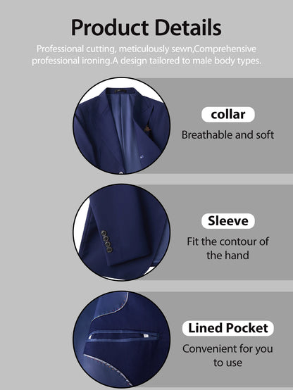 Men's 3-Piece Solid Suit Set Peak Lapel Blazer Jacket Vest Pants for Wedding Business Prom Tuxedo