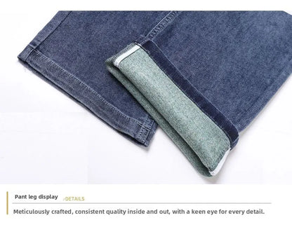 New Autumn Winter Mens Business Casual Jeans Straight Leg Fashion Denim Trousers Male Brand Clothing Slim Fit  Autumn and Winter
