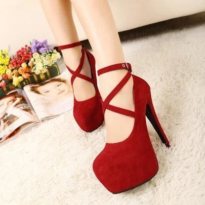 2024 Summer Outdoor Dress Ankle Strap Bukle Strap Women's Pumps Round Toe Thin Heel Shoes for Women High Heel Shallow Shoes