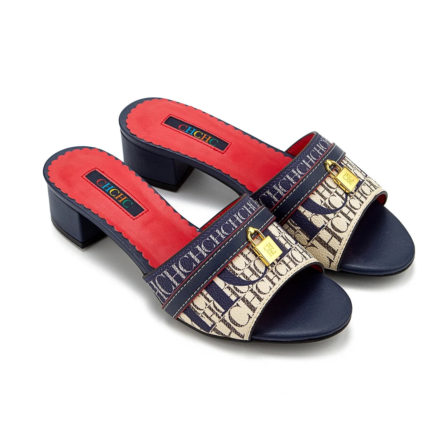 Fashionable High Quality Metal Lock Monogram Print Women's Low Heeled Slippers Temperament Versatile Women's Slippers