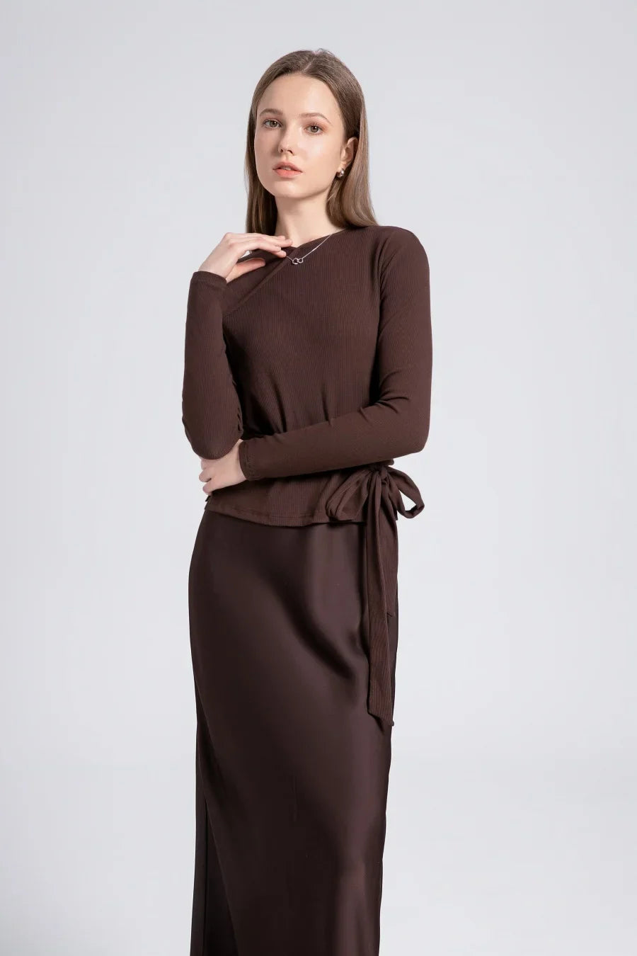 woman clothes thicken ribbing closed-fit wrap tops + Satin Adjustable straps dress (ship out in 1 day)
