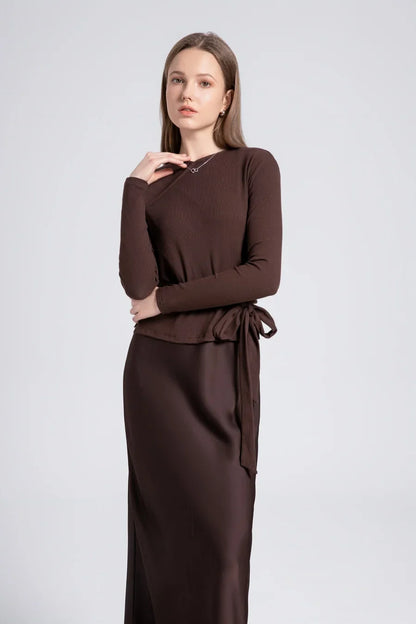 woman clothes thicken ribbing closed-fit wrap tops + Satin Adjustable straps dress (ship out in 1 day)