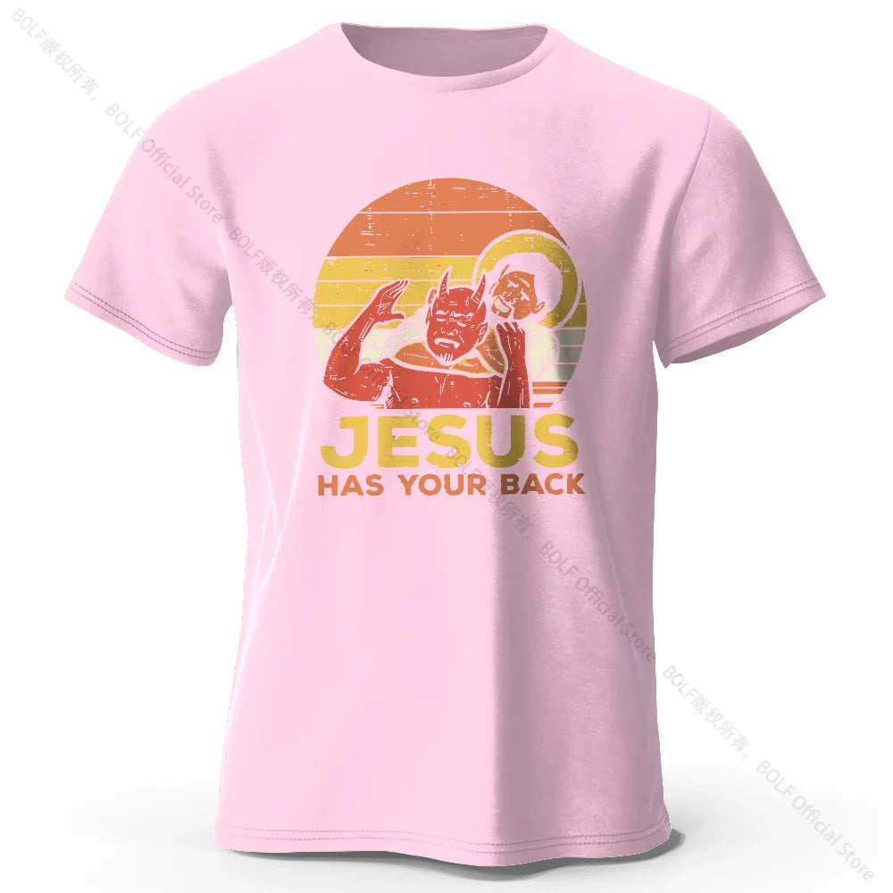 Funny Jesus Printed 100% Cotton T-Shirt, Soft & Breathable Round Neck Short Sleeve Tee, Unisex Quirky & Humorous Style