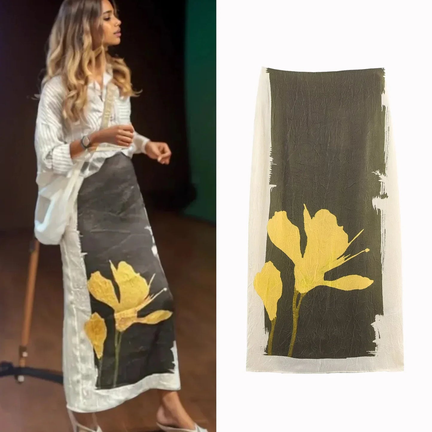 Autumn And Winter New Women Printed Daily Skirt Effect Office Appointment Midi Skirt High Waist Commute Suitable Slim Fit Skirt