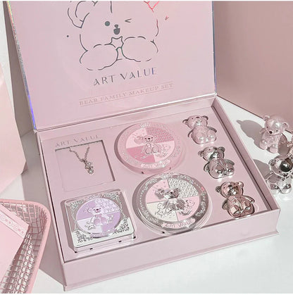 7PCs Multipurpose Makeup Sets Include 3 Matte Lip Mud,1 Pressed Powder,1 Blush,1 Eyes Palette And Necklace Cosmetics