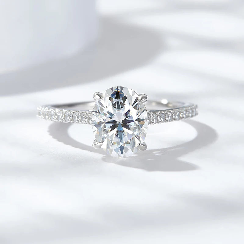 3ct Oval Cut Moissanite Lab Diamond Rings for Women 925 Sterling Silver Proposal Ring Wedding Engagement Band Jewelry
