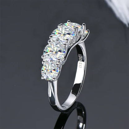 18k Gold Plated D3.6CT 5 Moissanite Stone Rings for Women S925 Sterling Silver Sparkling Diamond Wedding Band Fine Jewelry