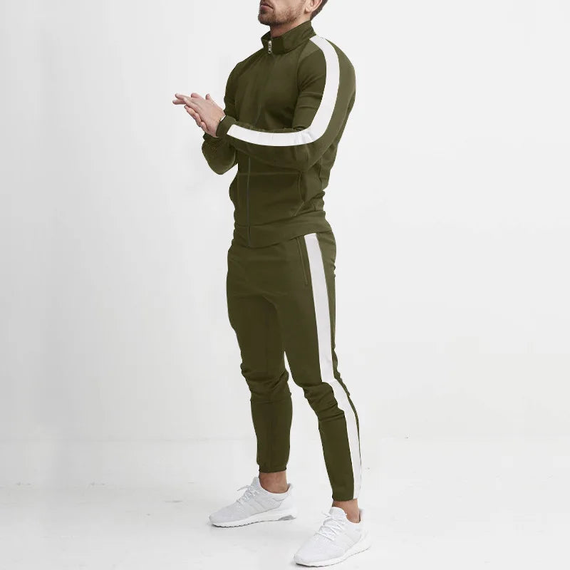 2025 autumn and winter new casual men's sports suits, color matching men's clothing, casual suits hooded trendy sports