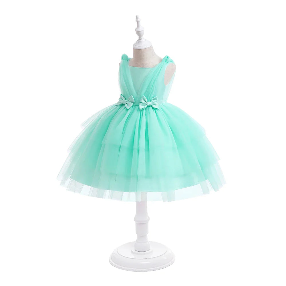 Summer Bow Bridemaid Party Girls Dresses Elegant Tulle Birthday Wedding Princess Dress for Girl New Years Prom Christmas Costume