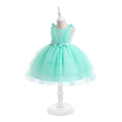 Summer Bow Bridemaid Party Girls Dresses Elegant Tulle Birthday Wedding Princess Dress for Girl New Years Prom Christmas Costume