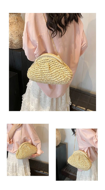 Summer New Straw Weaving Crossbody Bag Fashionable and Casual Shell Bag Women's Shoulder Bag with Excellent Texture
