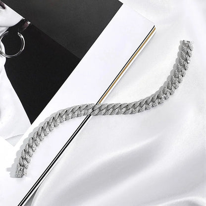 18k Gold Plated Cuban Bracelet for Women Men High Carbon Diamond Bracelet 925 Sterling Silver Jewelry Hip Hop Link Chain