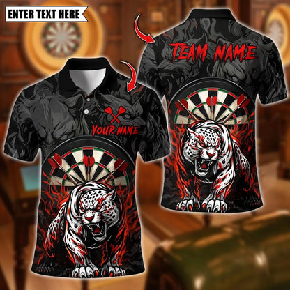 New Custom Name Dart Polo Shirt, Flaming Dartboard Design, Personalized Team Shirt for Men, Gift for Darts Players