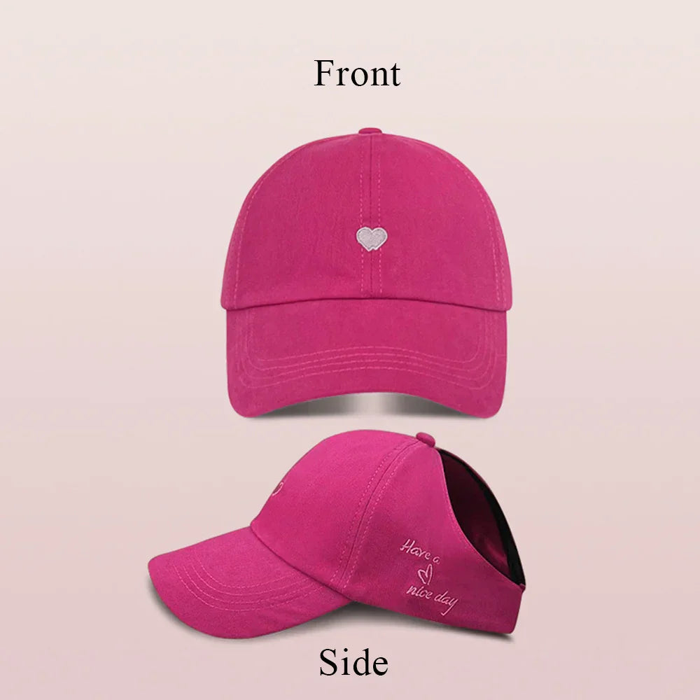 Kids Baseball Caps for Boys Girls Sun Hat Love Heart Hollow High Ponytail Caps Children Adjustable Baseball Caps for 4-12 Years