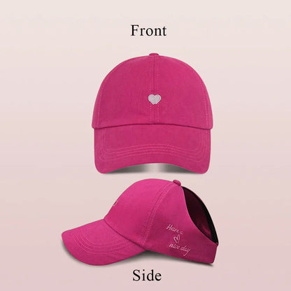 Kids Baseball Caps for Boys Girls Sun Hat Love Heart Hollow High Ponytail Caps Children Adjustable Baseball Caps for 4-12 Years