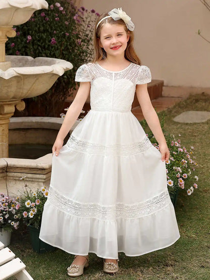 Children's Vintage Wedding Flower Girl Dresses Beach Holiday Lace Backless Long Dresses Girls' Communion Dresses