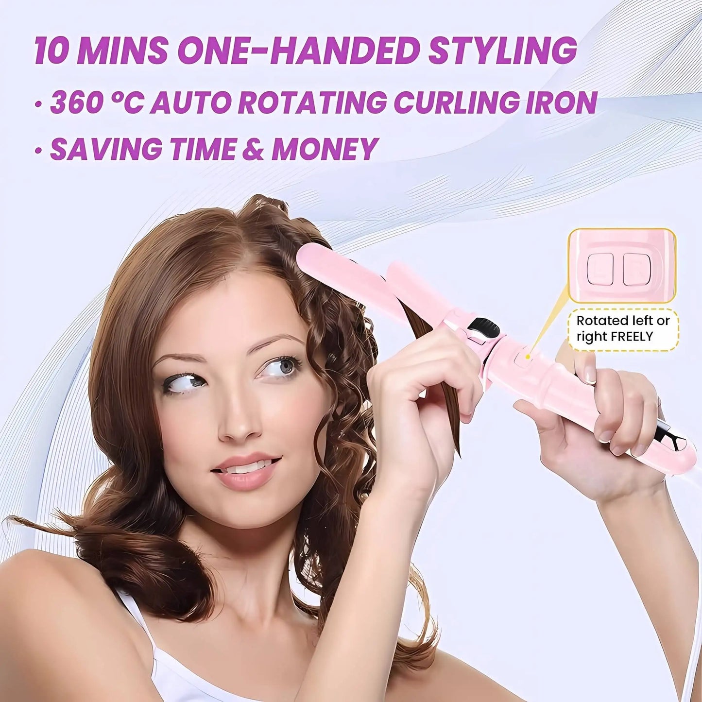 Automatic Hair Curling Iron 28mm Ceramic Barrel Rotating Curler for Big Waves and Smooth Damage Free Hair Styling