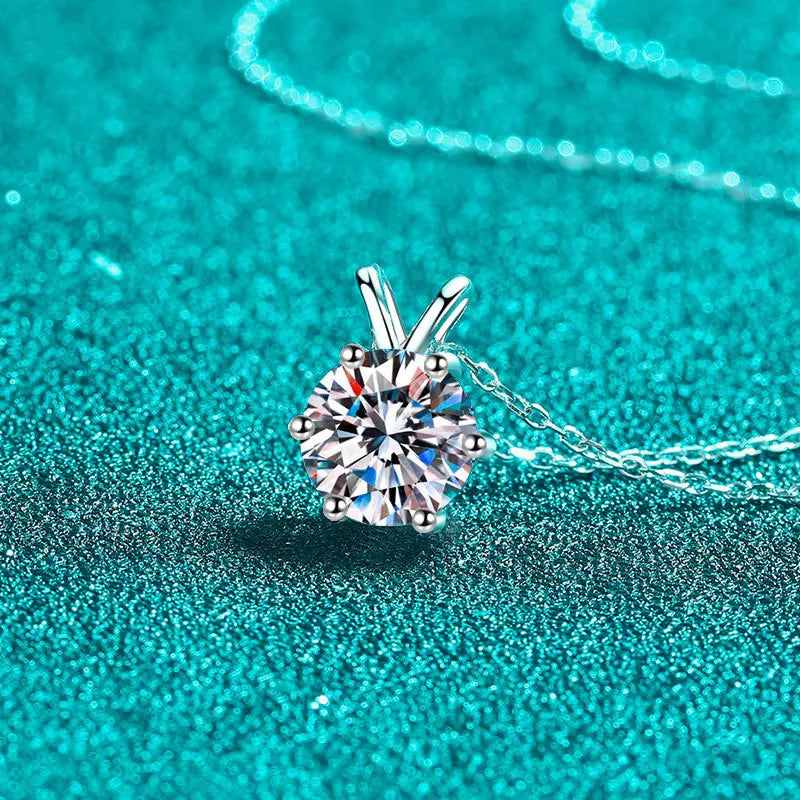 1-3CT Solitaire Moissanite Lab Diamond Necklace for Women Classic 6 Claws Sparkling Pendant 100% 925 Sterling Silver
