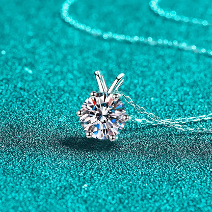 1-3CT Solitaire Moissanite Lab Diamond Necklace for Women Classic 6 Claws Sparkling Pendant 100% 925 Sterling Silver
